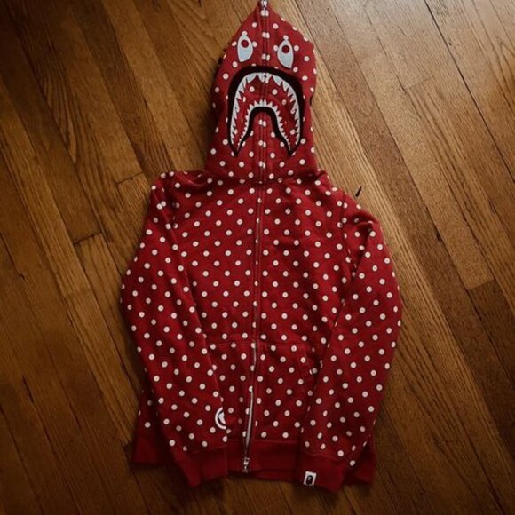 Bape Tops - OG BAPE RED POLKA DOT SHARK ZIP UP